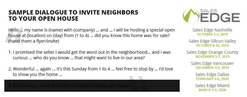 Use a door knocking script to hand out a Mega Open House invite.