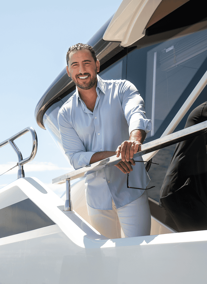 Man posing on boat