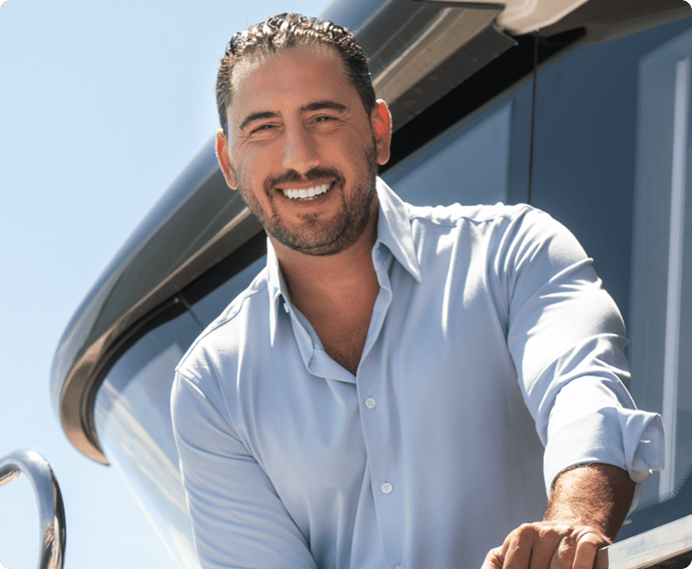 Man posing on boat close up