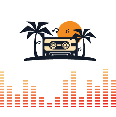 graphic of cassette tape on beach